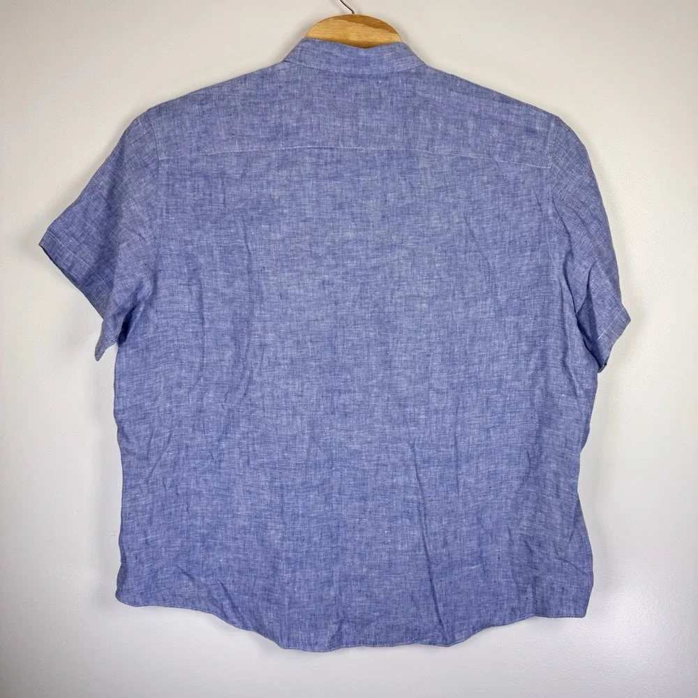 UNTUCKit Button Down Shirt Mens XXL Blue‎ 100% Linen Relaxed Fit Short Sleeve